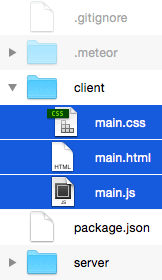 The three files inside the Meteor client folder