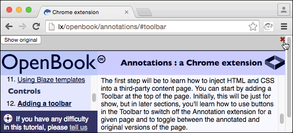 The first version of the Toolbar injected into a third-party page