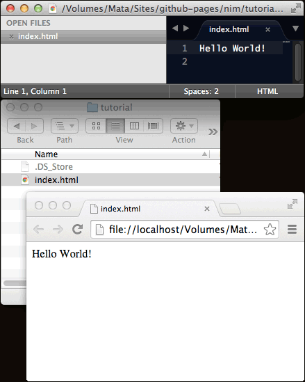 A Hello World HTML page displayed in a browser
