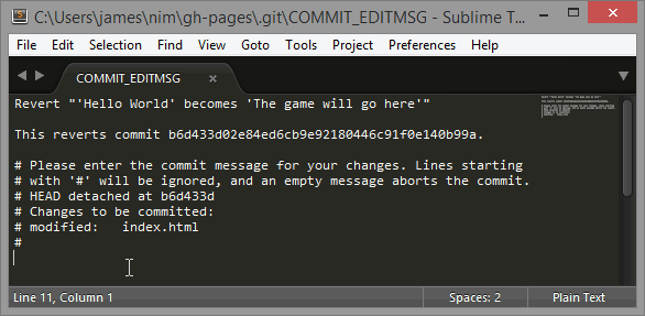 you must provide a commit message when you use the revert command